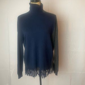 NWT Sofia Cashmere Color Block Turtleneck Pullover Sweater Navy Blue Gray Sz L